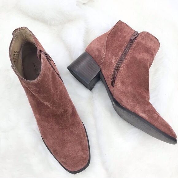 Lucky Brand LILYE Suede Leather Ankle Boot in Brandy - Picture 1 of 16